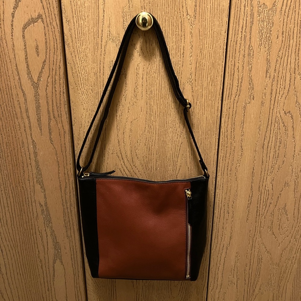 Fossil Tara colorblock black brown crossbody bag EUC